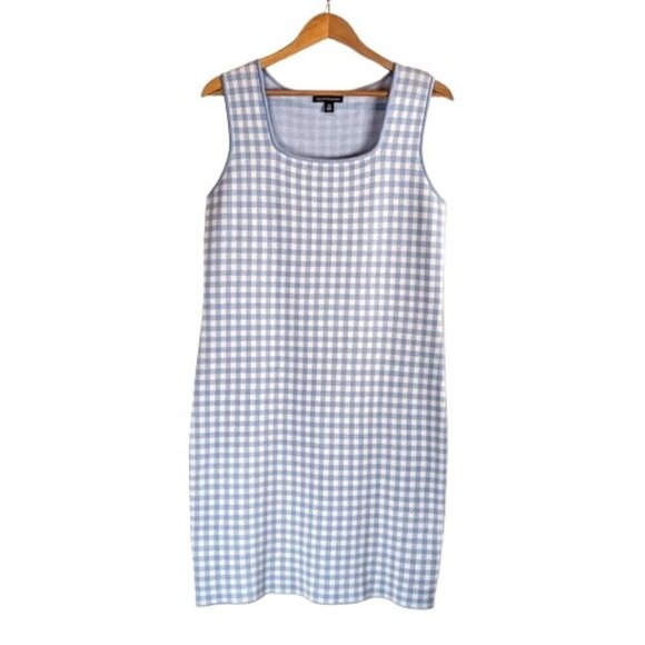 Saks Fifth Avenue Blue White Shepherd Check Sleeveless Knit Dress - Picture 1 of 4